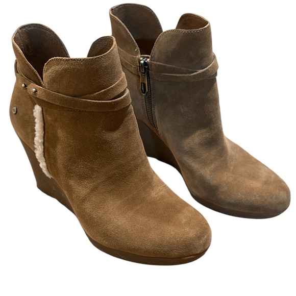 Like New - UGG Alexandra Water Resistant Wedge Bootie - Suede Chestnut - Size 9 - Picture 2 of 6